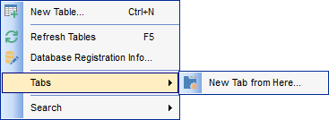 DB Explorer - Using tabs - New tab