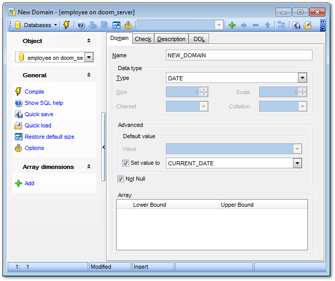 Domain Editor - Editing domain definition