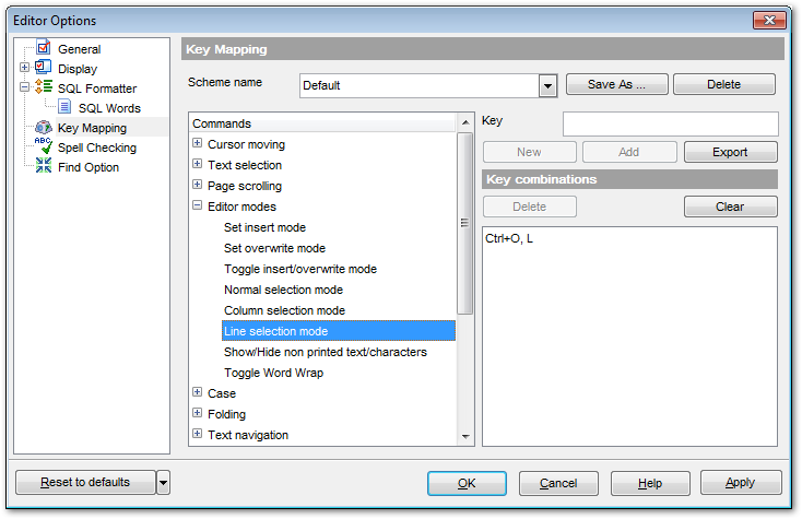 Editor Options - Key Mapping