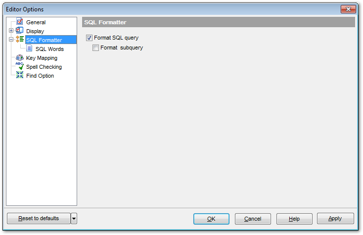 Editor Options - SQL Formatter