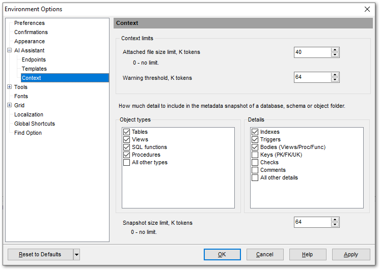 Environment Options - AI Assistant - Context