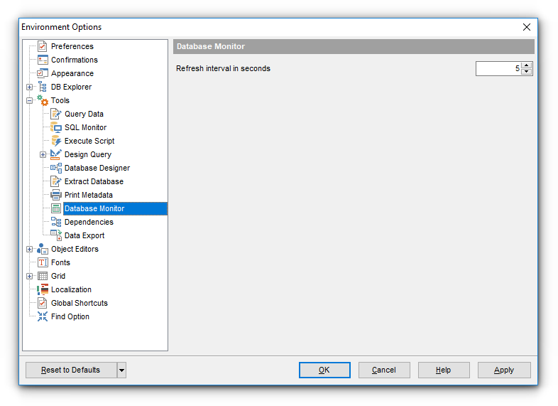 Environment Options - Tools - DB Monitor