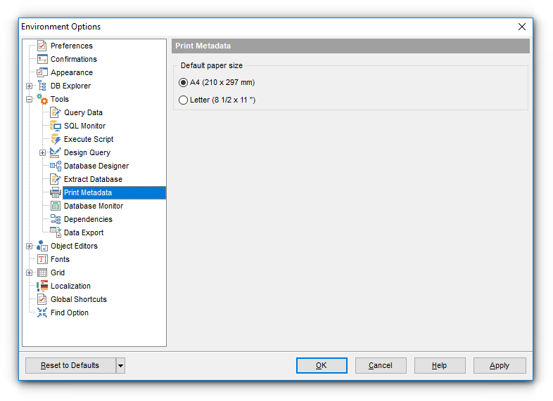 Environment Options - Tools - Print Metadata