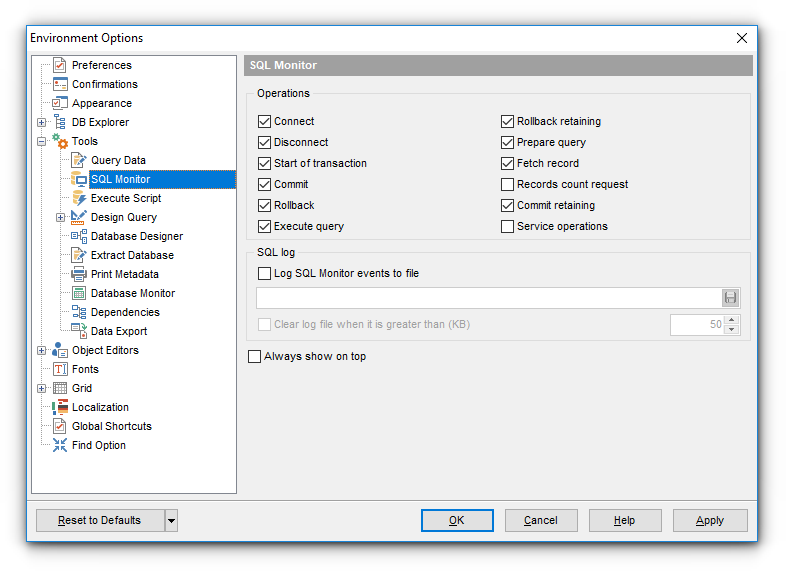 Environment Options - Tools - SQL Monitor