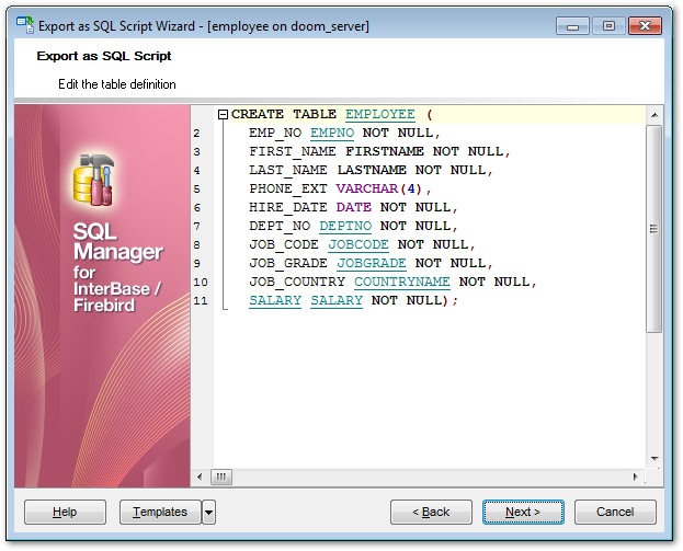 Export as SQL Script - Editing table definition