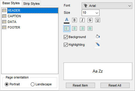 Export Data - Format-specific options - Word - Base Styles