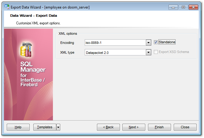 Export Data - Format-specific options - XML