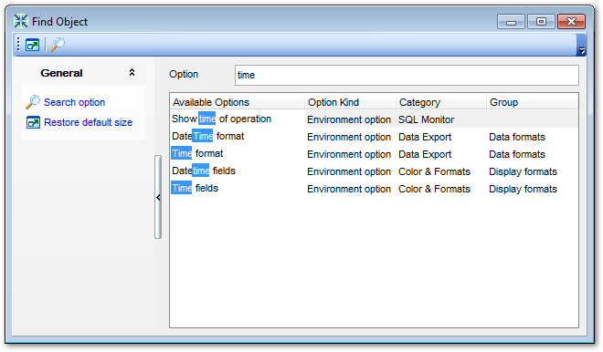 Find Option dialog