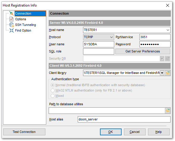 Host Registration Info - Connection