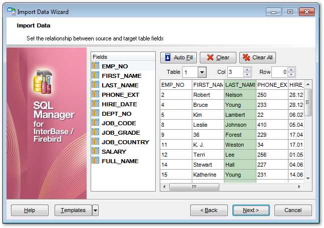 Import Data - Setting fields correspondence - HTML