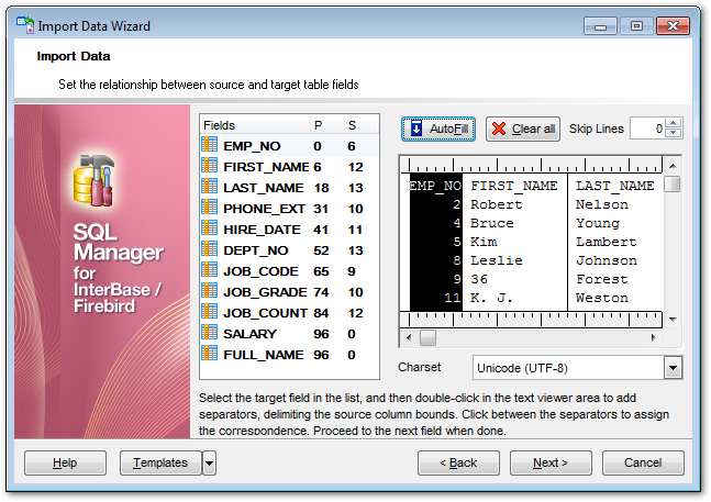 Import Data - Setting fields correspondence - TXT