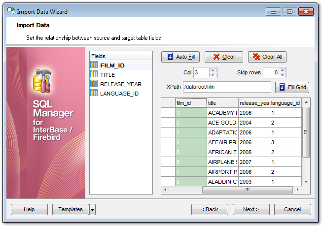 Import Data - Setting fields correspondence - XML Document