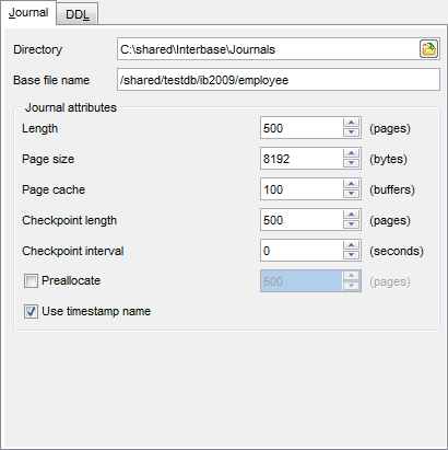 Journal Editor - Setting journaling configuration options