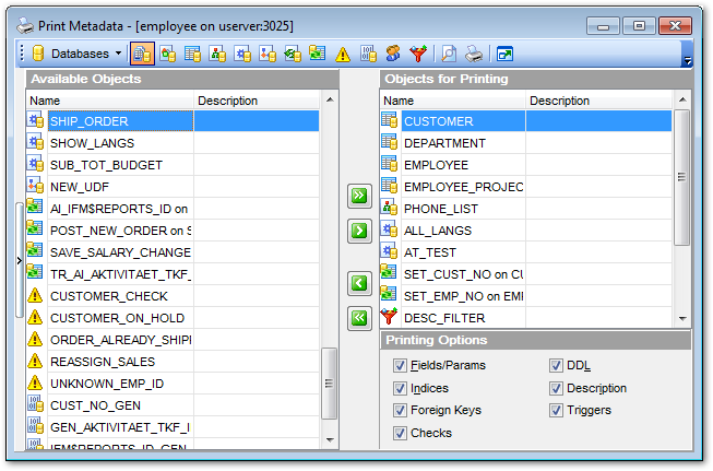 Print Metadata - Selecting objects