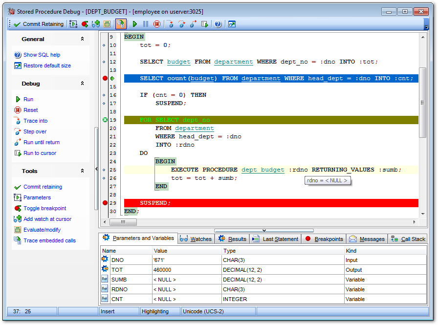 Procedure Debugger - Debugging procedure