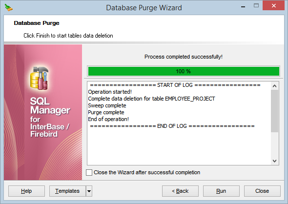 Purge Database - Running purging operation
