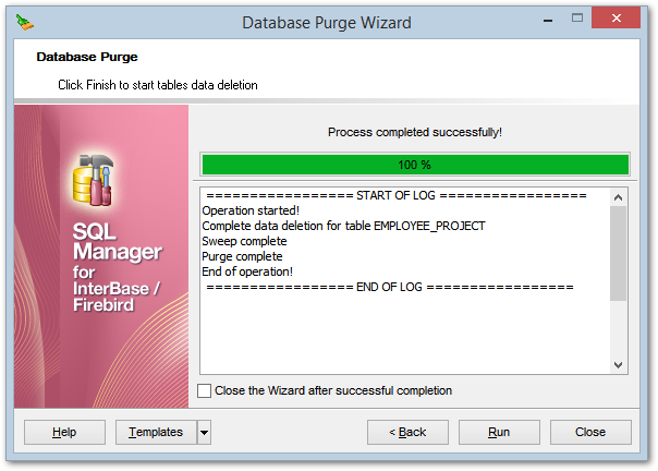 Purge Database - Running purging operation