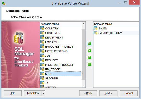 Purge Database - Selecting tables to purge data