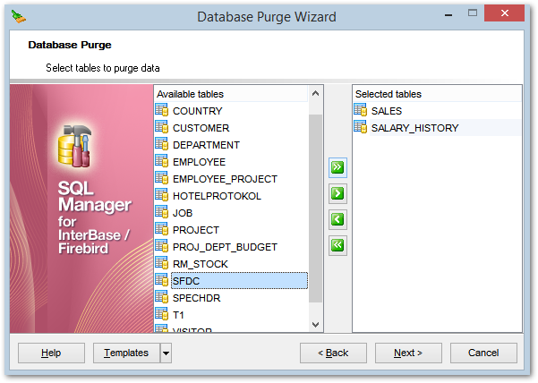 Purge Database - Selecting tables to purge data