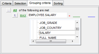 Query Builder - Setting grouping criteria