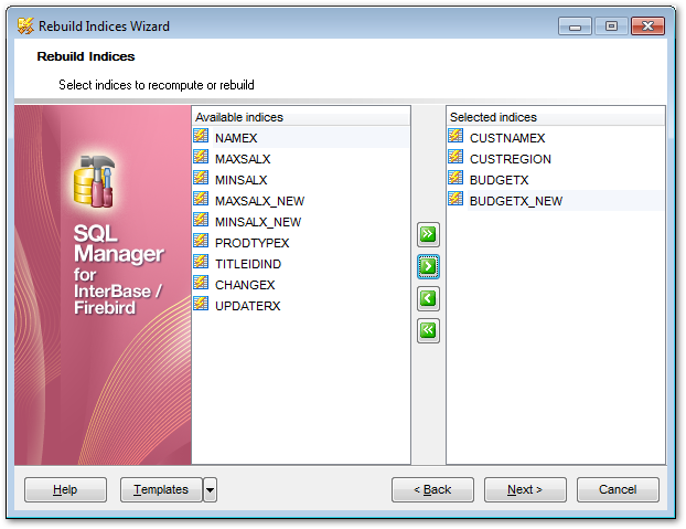 Rebuild Indices - Selecting indexes