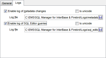 Register Database wizard - Setting specific options - Logs