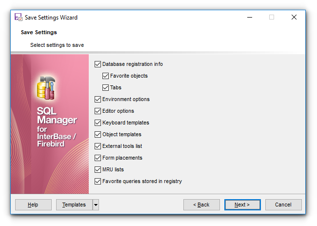 Save Settings - Selecting settings