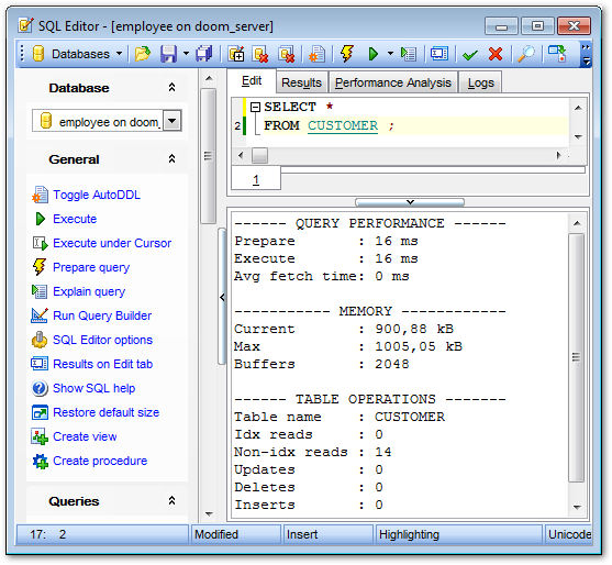 SQL Editor - Brief performance statistics