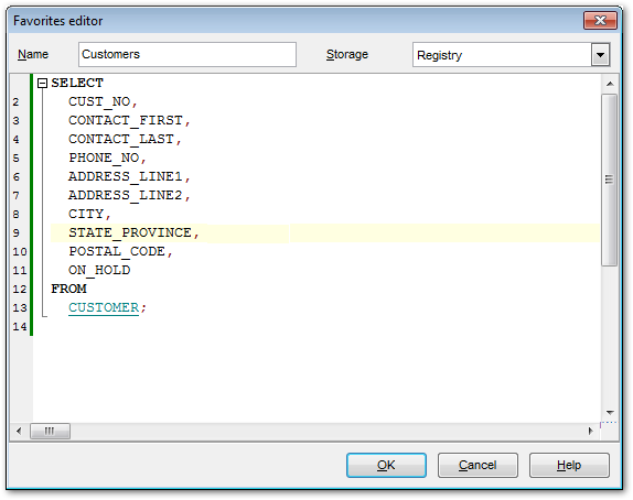 SQL Editor - Favorites editor