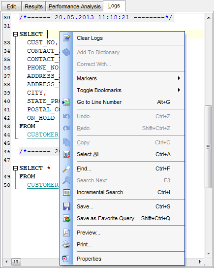 SQL Editor - Viewing query logs