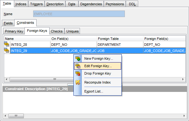 Table Editor - Constraints - Foreign keys