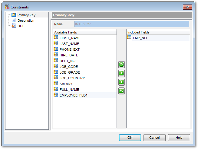 Tables - Constraints Editor - Primary Key