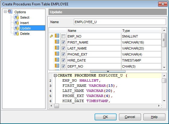 Tables - Create Procedure from Table - UPDATE