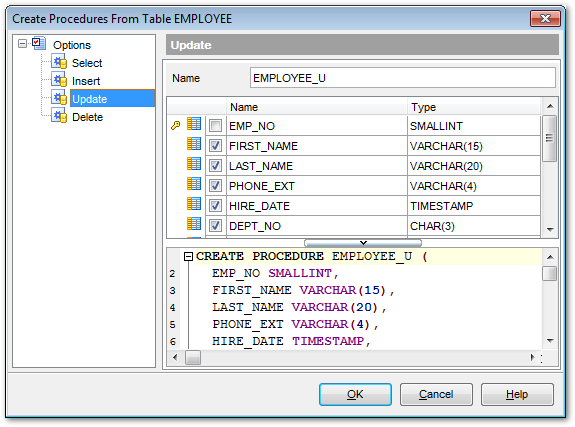 Tables - Create Procedure from Table - UPDATE