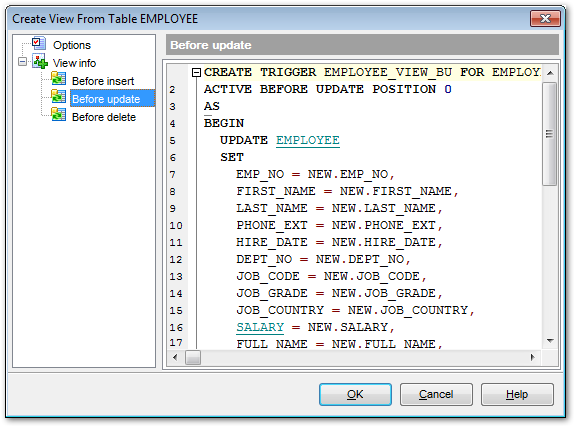 Tables - Create View from Table - View triggers