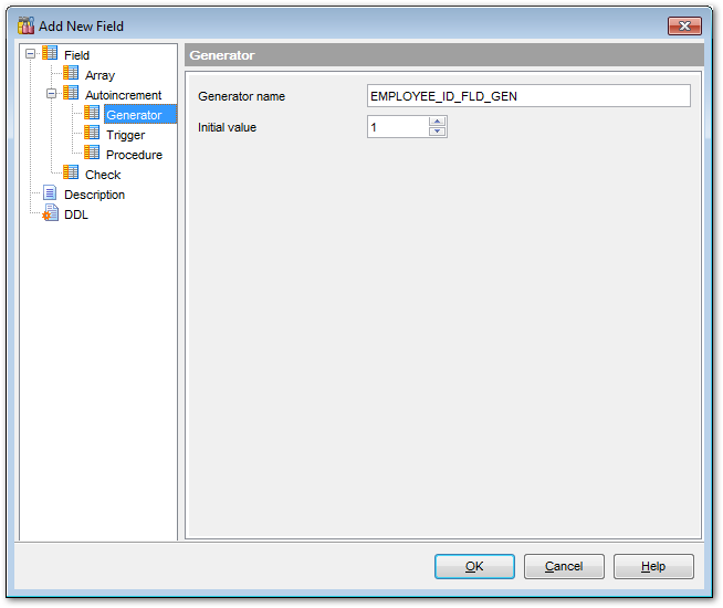 Tables - Field Editor - Autoincrement - Generator