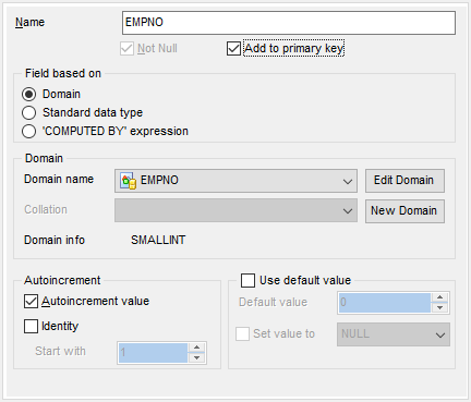 Tables - Field Editor - Domain-based field options