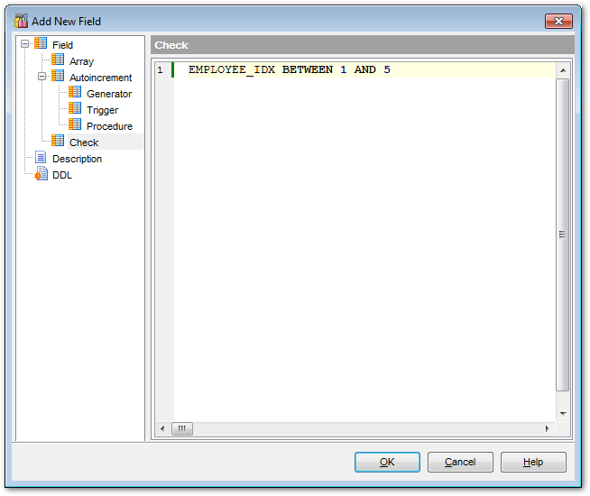 Tables - Field Editor - Setting field checks