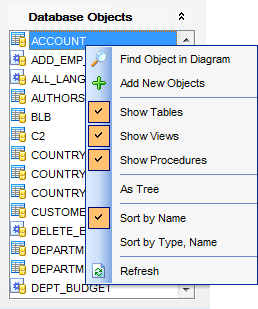 VDBD - Database Objects pane