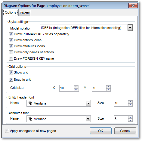 VDBD - Setting diagram options