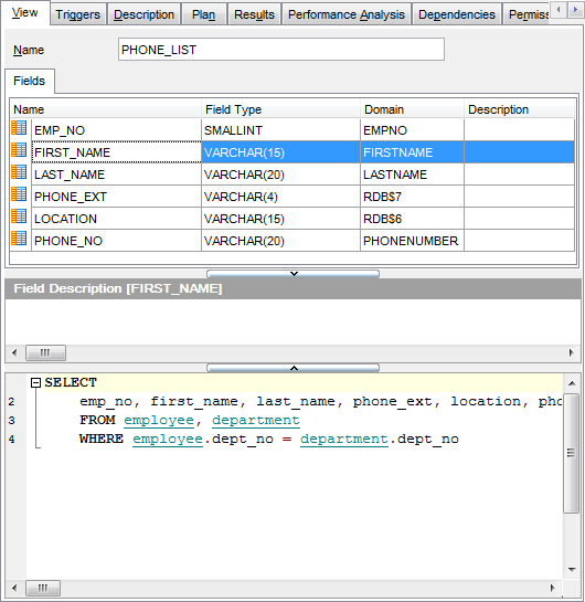 View Editor - Viewing fields