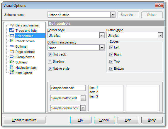 Visual Options - Edit controls