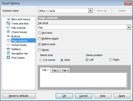 Visual Options - Page controls