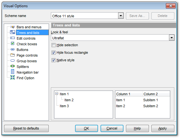 Visual Options - Trees and lists
