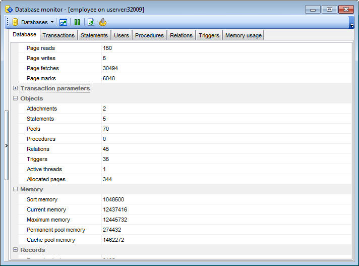 Database Monitor - Database overview