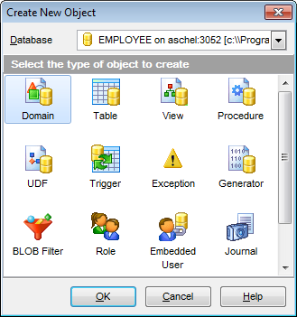 Database Objects management - Create New Object