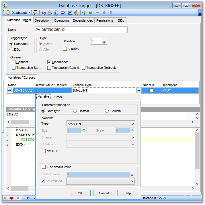 Database Trigger Editor - Editing DB Trigger definition