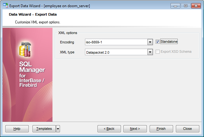 Export Data - Format-specific options - XML