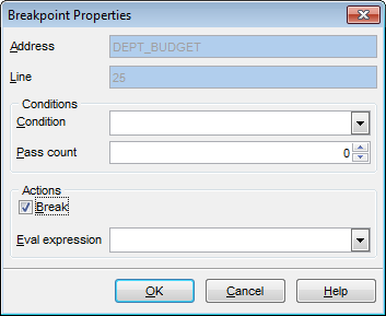 Procedure Debugger - Debug info - Breakpoints - Breakpoint Properties
