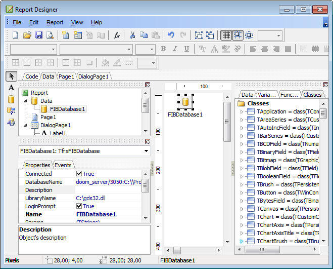 Report Designer - Adding database component